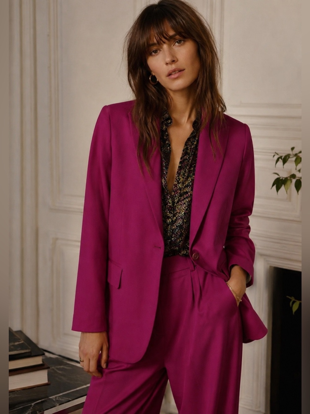 Ba&sh Womens Isha Suit Jacket Sz 0 XS Rose Fuchsia Pink Wool Boyfriend Blazer - Picture 2 of 12